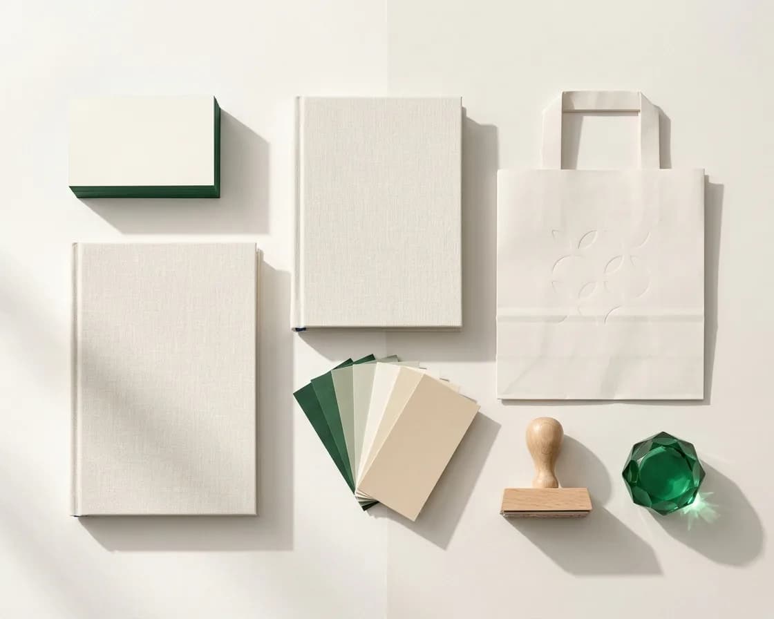 Illustrative brand materials, packaging, and a digital experience