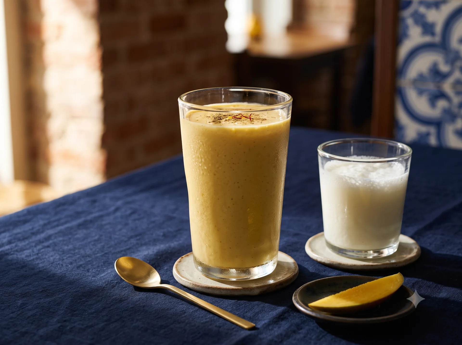 Mango lassi served at the bar